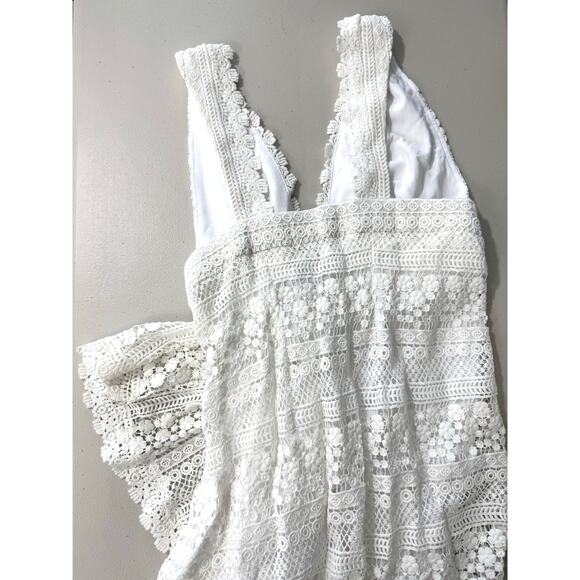 NWT Just Bee Queen Tulum Bali Ruched Crochet Lace Midi Dress White Size M - Picture 9 of 14